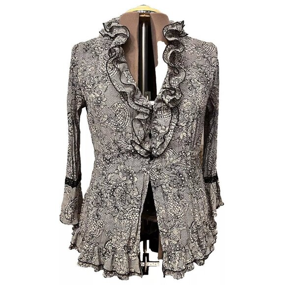 Notations. Size Large. Chiffon Blouse. Lace Inserts. Ruffled. Peplum. B81 - Picture 1 of 7